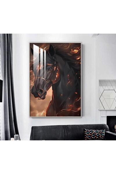 SND لوحة جدارية خشبية بتصميم حصان مع برواز فضي و طبقة من الاكرليك الشفاف