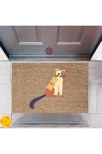 Mu Art Ahşap Door Mat Decorative Digital Print Cat P-2431