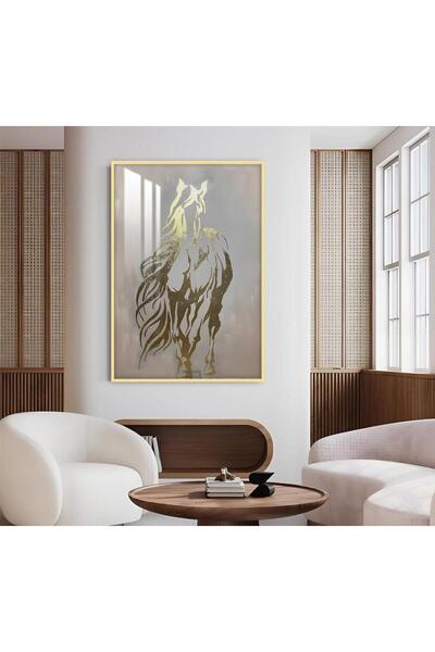 SND لوحة جدارية خشبية بتصميم حصان مع برواز ذهبي و طبقة من الاكرليك الشفاف