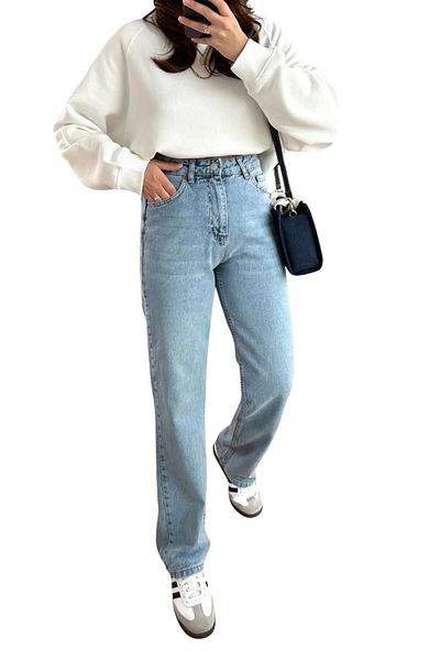 byhaziran butik Sylvie Women's Snow Wash Extra High Waist Stretchy Waist Comfortable Wide Leg Jeans Pants
