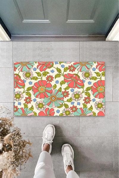 Mu Art Ahşap Digital Soft Flowers Dried Rose Door Mat Outdoor Door Mat K-3121