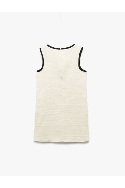 Koton Bow Detailed Crew Neck Sleeveless Tweed Dress