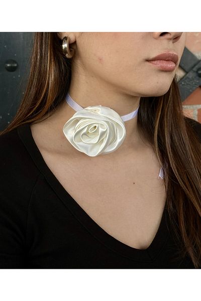 Cherry Carter Rose Choker Necklace - Lace-Up Flower Choker Necklace