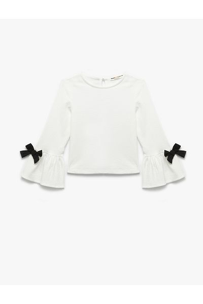 Koton Bow Long Sleeve Crew Neck Blouse