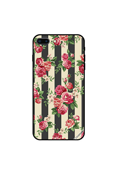 Covernex غطاء حماية لجهاز iPhone 7 Plus مزين بزهور على خطوط سوداء وبيضاء
