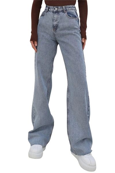 byhaziran butik Milay Young Girl Blue Washed High Waist Stretchy Modern Loose Leg Jeans
