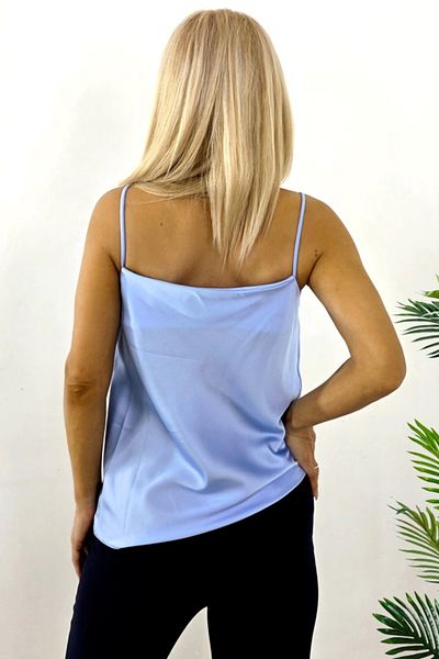 FashionForYou Top Consuelo din satin, bretele fine, albastru deschis, mărime S/M