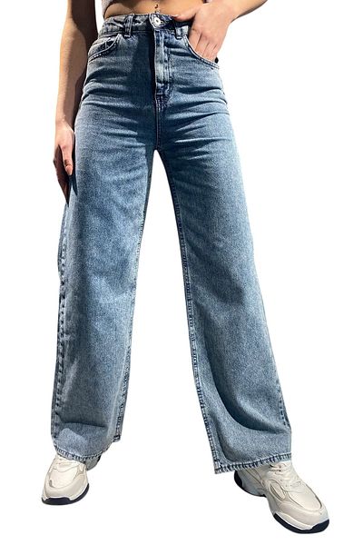 byhaziran butik Kaile Women's Light Blue Snow Wash High Waist Stretchy Stylish Wide Leg Jeans