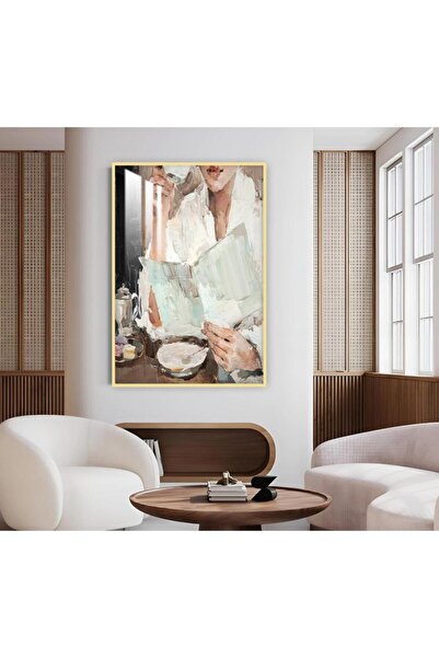 Marktna لوحة جدارية خشبية بتصميم فتاة مع برواز ذهبي و طبقة من الاكرليك الشفاف