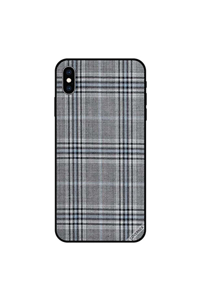 Covernex غطاء جراب iPhone XS بخطوط على نمط قماش رمادي