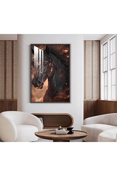 Marktna لوحة جدارية خشبية بتصميم حصان مع برواز بني و طبقة من الاكرليك الشفاف