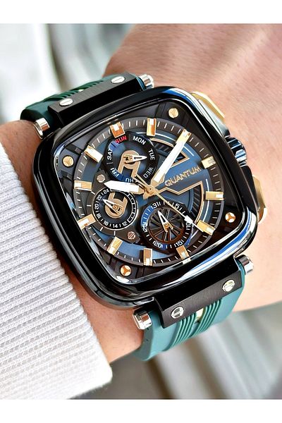 Quantum Function Silicone Cord Steel Case Angled Dial Men's Wrist Watch 1014.699Mr