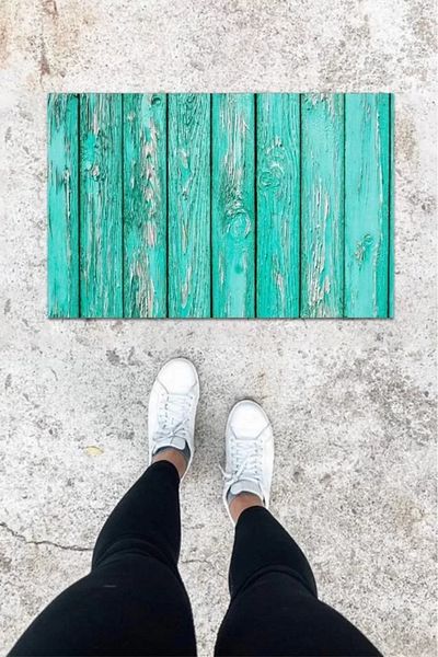 Mu Art Ahşap Digital Printing Blue Wooden Door Pattern Door Mat K-1045