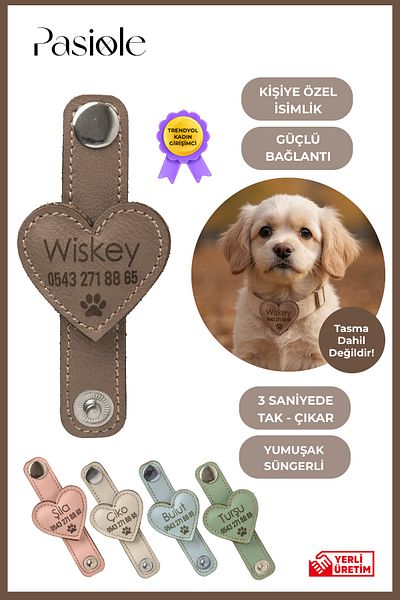 pasiole Leather Dog Tag, Leather Dog Name Tag, Dog Cat Collar, Dog Locket