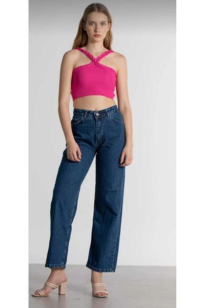 TRENDNATUREL Pantaloni de jeans largi Maggy cu talie extra înaltă, albastru închis, lycra Palazzo