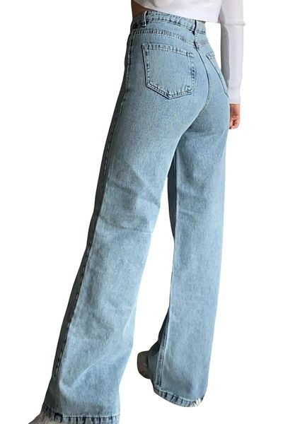 byhaziran butik Dora Women's Blue Snow Wash High Waist Modern Lycra Wide Leg Jeans