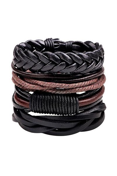 JustZEN Set 4 bratari cu multiple straturi, JustZEN™, pentru barbati, din piele naturala, neagra/maro, inc