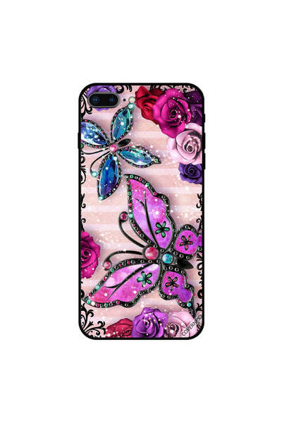 Covernex غطاء حماية لجهاز iPhone 7 Plus بنقشة زهور وفراشات باللونين الوردي وا...