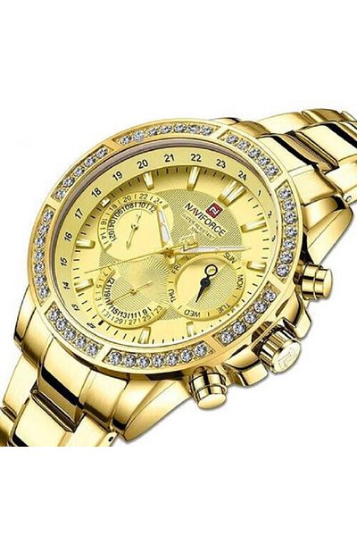 Naviforce Luxury Men's Gold Chronograph Watch – Waterproof, Stainless Steel, Multifunctional