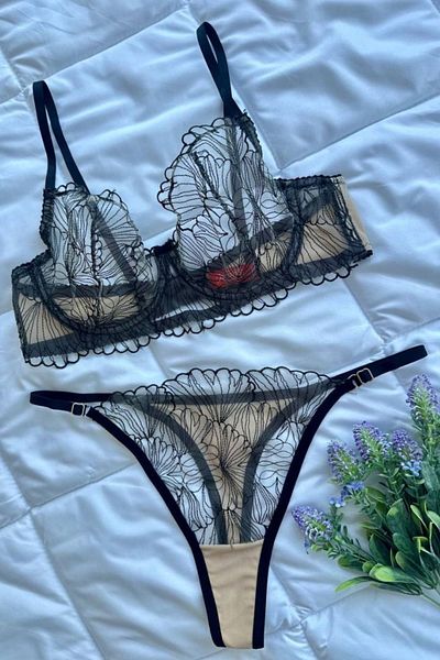 Moldina Σετ σουτιέν Plus Size Μπεζ Μαύρο Nude Brode Πρωτοχρονιάτικο Βαλεντίνο