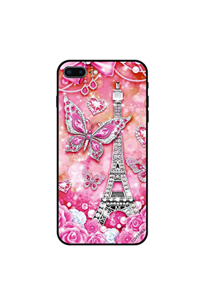 Covernex غطاء حماية لجهاز iPhone 7 Plus برسومات فراشات وردية وبرج إيفيل