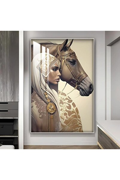 SND لوحة جدارية خشبية بتصميم فتاة عربية مع برواز فضي و طبقة من الاكرليك الشفاف