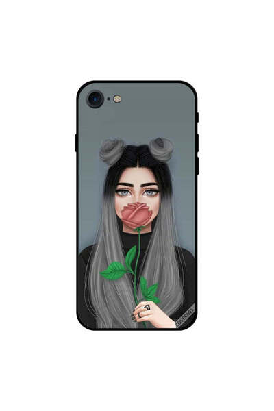 Covernex غطاء حماية لهاتف iPhone 8 بفتاة لطيفة تخفي فمها على شكل وردة خوخية