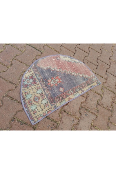 ŞAHMERDANOĞLU 48X73 cm Hand Woven Wonderful Semicircle Vintec Style Carpet, Doorstep Decor, Balcony-Sink Carpet Bek