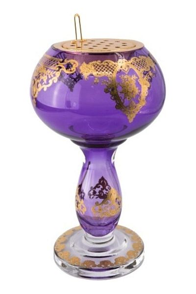 Dania Elegant purple crystal incense burner with gold engraving. Dimensions: 28x18x15cm