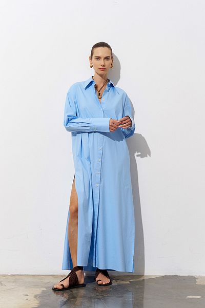Merve DAĞLI BELLA Poplin Maxi Tunica Albastră