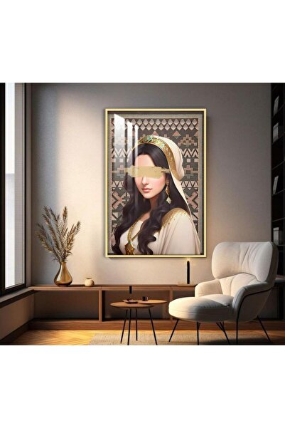 4gdran لوحة جدارية خشبية بتصميم فتاة مع برواز ذهبي و طبقة من الاكرليك الشفاف
