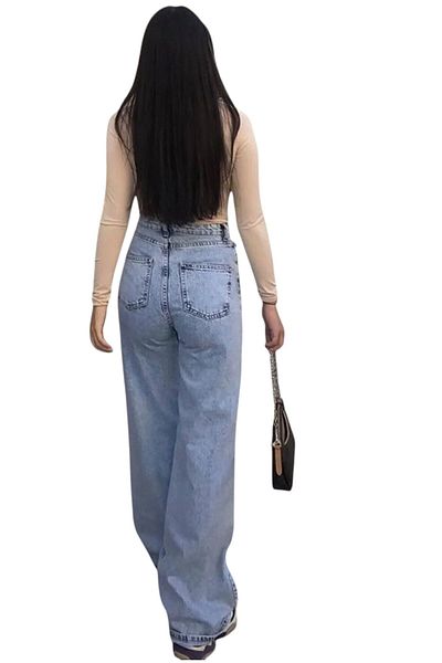 byhaziran butik Susen Young Girl Light Blue Snow Wash High Waist Lycra Casual 90's Loose Leg Jeans