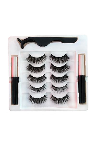 SOLLUXE Set of 5 pairs of Magnetic False Eyelashes with 2 tubes of Magnetic Ink and Applicator, reusable