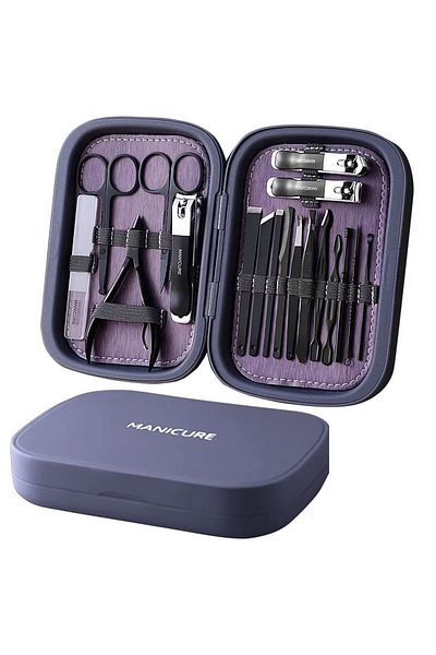 gaman Professional 18 Piece Purple Manicure Pedicure Care Set - at Home, Travel or Office