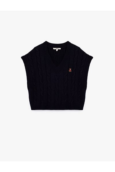 Koton Sleeveless V-Neck Teddy Bear Detailed Hair Knitted Oversize Sweater
