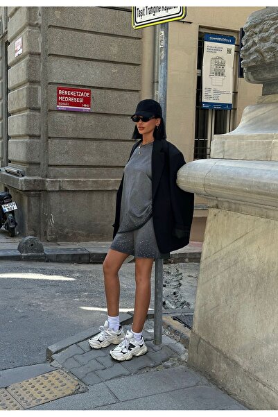 Bliss Women's Bottom Top Shorts Set Stoned Model Washable Fabric, Oversize Relaxed Cut Summer Set