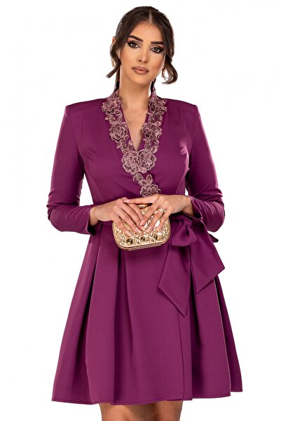 Atmosphere Fashion Rochie mov înfășurată cu broderie