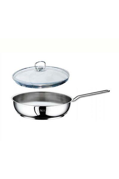 OMS Steel Pan 24X6 cm with Glass Lid