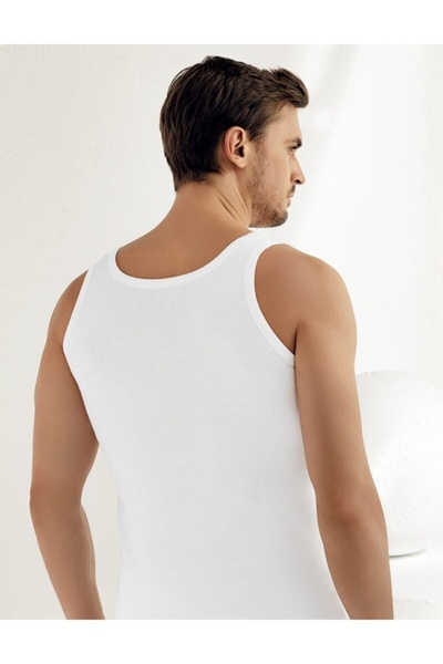 Şahinler Men's White Wide Strap 6-Piece Ribbed Undershirt