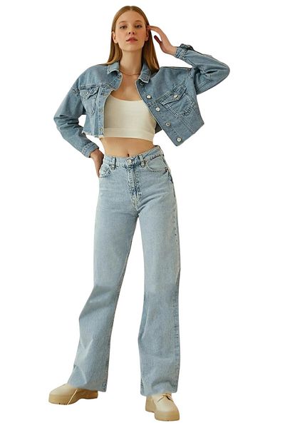 byhaziran butik Tıa Snow Wash High Waist Stretchy Comfortable Wide Leg Jeans