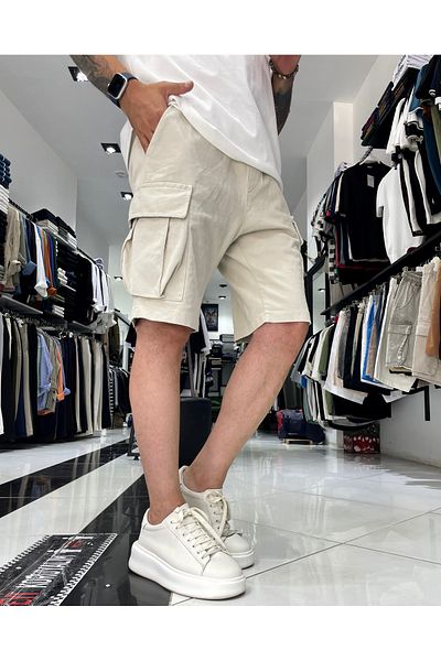 higo Men's Elastic Denim Shorts with Cargo Pockets