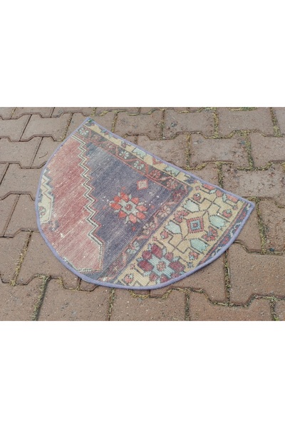 ŞAHMERDANOĞLU 48X73 cm Hand Woven Wonderful Semicircle Vintec Style Carpet, Doorstep Decor, Balcony-Sink Carpet Bek