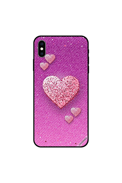 Covernex غطاء حماية لهاتف iPhone XS MAX بنقشة قلوب لامعة بلون الخوخ على قماش ...