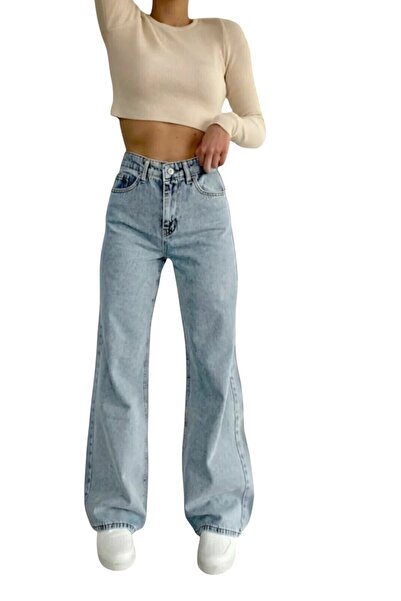 byhaziran butik Kaia Молодіжна дівчина Синій Висока талія Лікра Широкі штанини Джинси