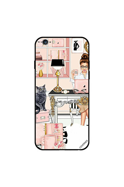 Covernex غطاء حماية لجهاز iPhone 6s Plus بتصميم فتاة بوس وقط أسود