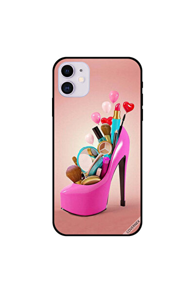 Covernex غطاء حماية لجهاز iPhone 11 بتصميم حذاء وردي مع أدوات مكياج