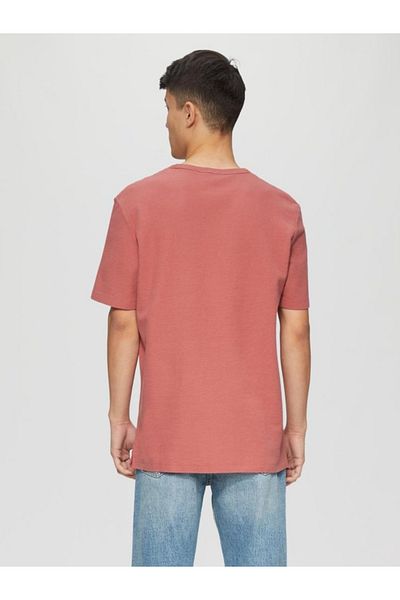 s.Oliver Men's T-shirt With Scoop Neck And Waffle Texture, Regular Fit, Dusty Pink