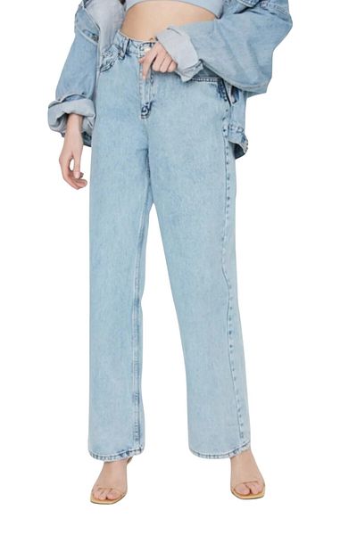byhaziran butik Roard Young Girl Light Blue Snow Wash High Waist Lycra Casual 90's Loose Leg Jeans