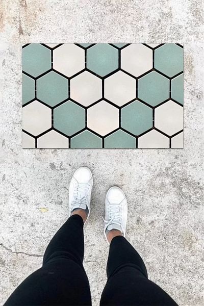 Skygo Digital Printing Blue Honeycomb Pattern Door Mat K-1059