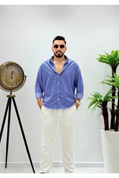 HA-KA GİYİM Erkek Yeni Sezon Ince Çizgili Gömlek Golden Kumaş Italyan Kesim Oversize Kalıp Erkek